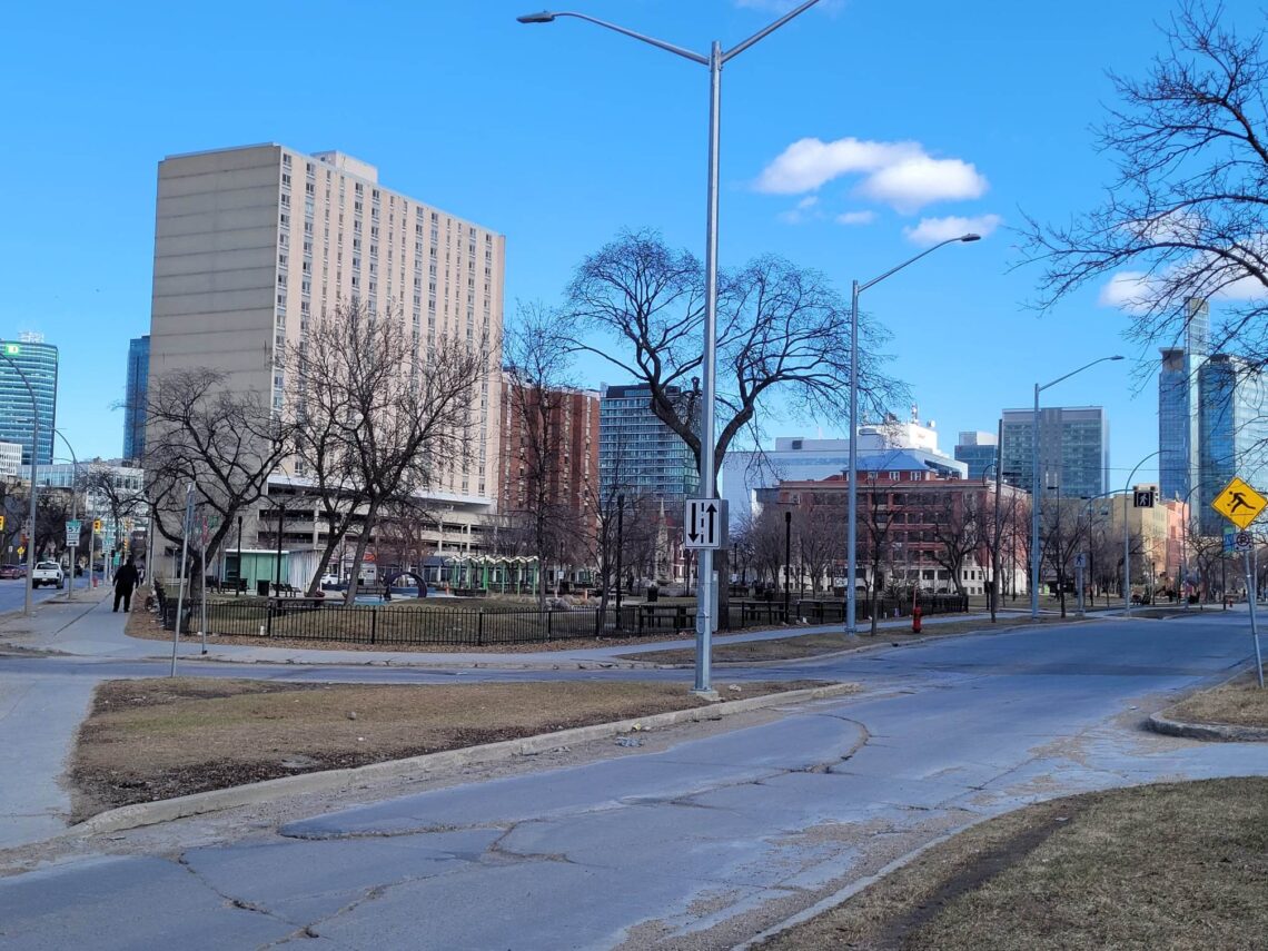 Picture of downtown Winnipeg around Central Park.